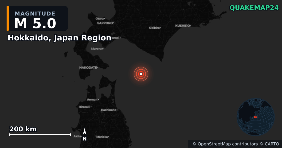 M5.0 earthquake near Hokkaido, Japan Region on Dec 11, 2025 — map of epicenter and shaking intensity | QuakeMap24