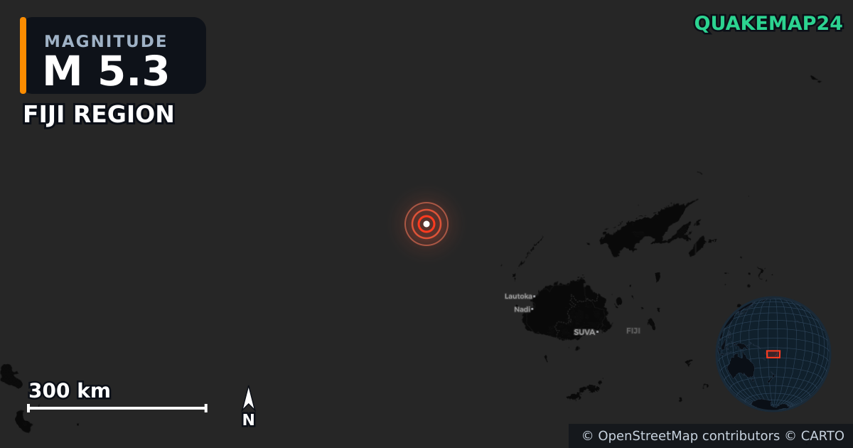Erdbeben M5,3 bei FIJI REGION · 2025-07-03 — Karte der Lage des Epizentrums