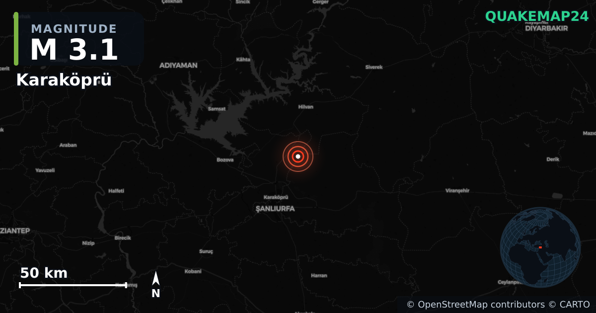 M3.1 earthquake near Karaköprü on Oct 10, 2025 — map of epicenter and shaking intensity | QuakeMap24