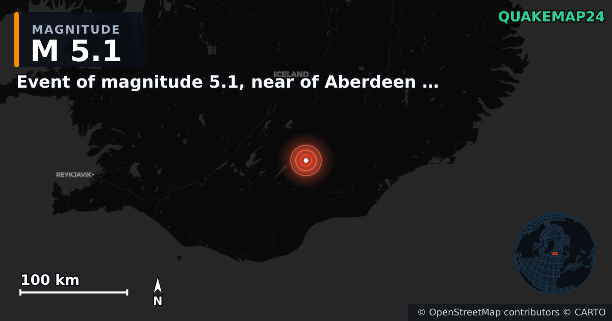 M5.1 earthquake near Event of magnitude 5.1, near of Aberdeen (Monde) on Oct 29, 2025 — map of epicenter and shaking intensity | QuakeMap24