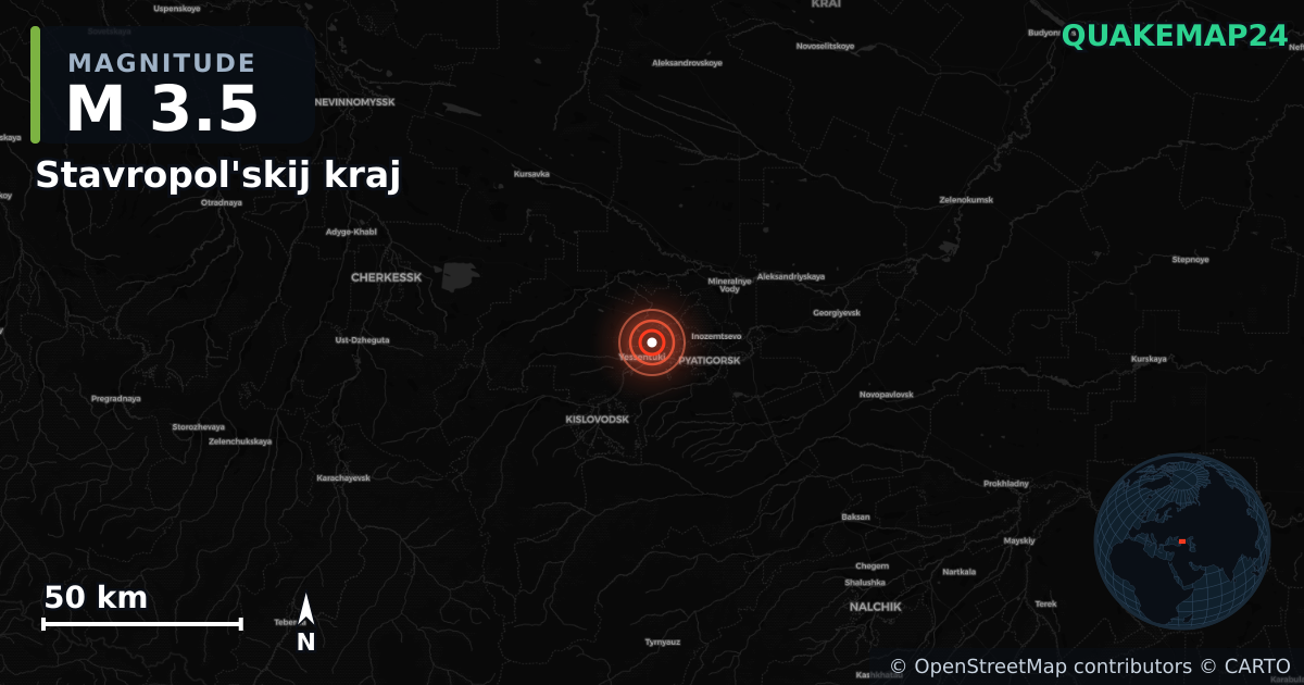 M3.5 earthquake near Stavropol'skij kraj on May 10, 2025 — map of epicenter and shaking intensity | QuakeMap24