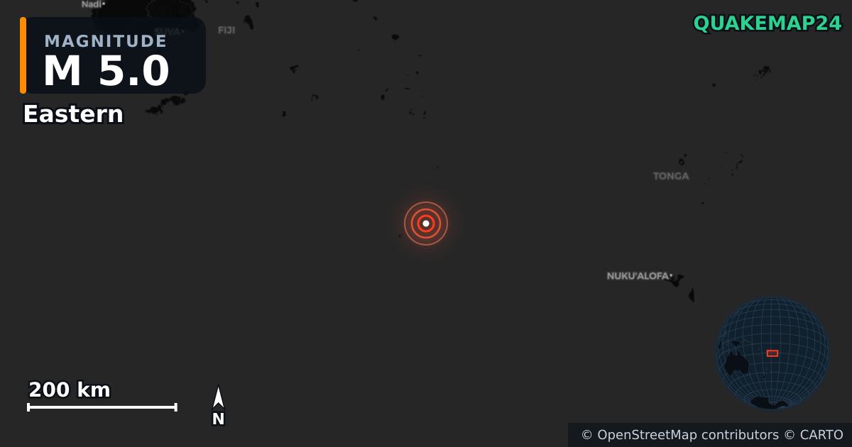M5.0 earthquake near Eastern on Jul 17, 2025 — map of epicenter and shaking intensity | QuakeMap24