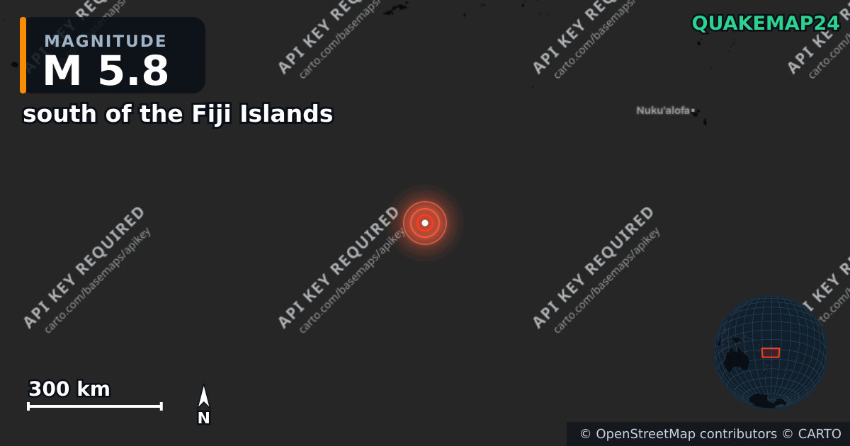 M5.8 earthquake near south of the Fiji Islands on Jul 29, 2025 — map of epicenter and shaking intensity | QuakeMap24