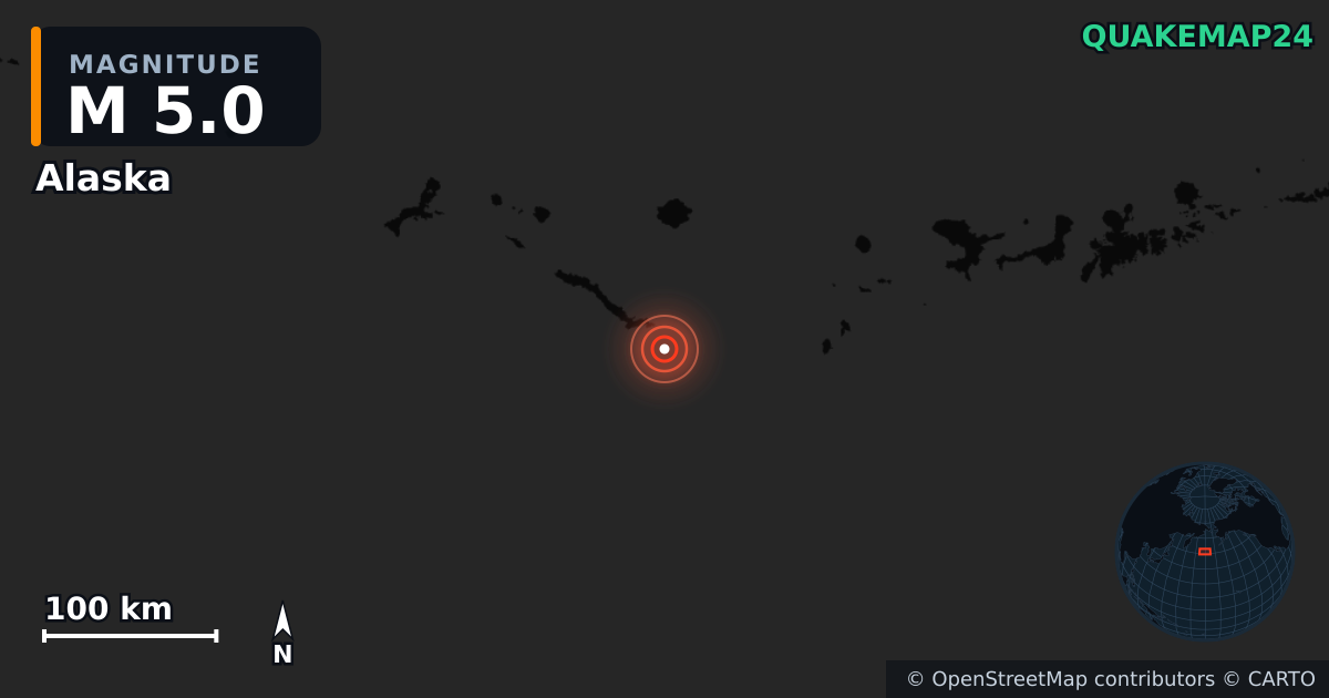 M5.0 earthquake near Alaska on Jul 21, 2025 — map of epicenter and shaking intensity | QuakeMap24