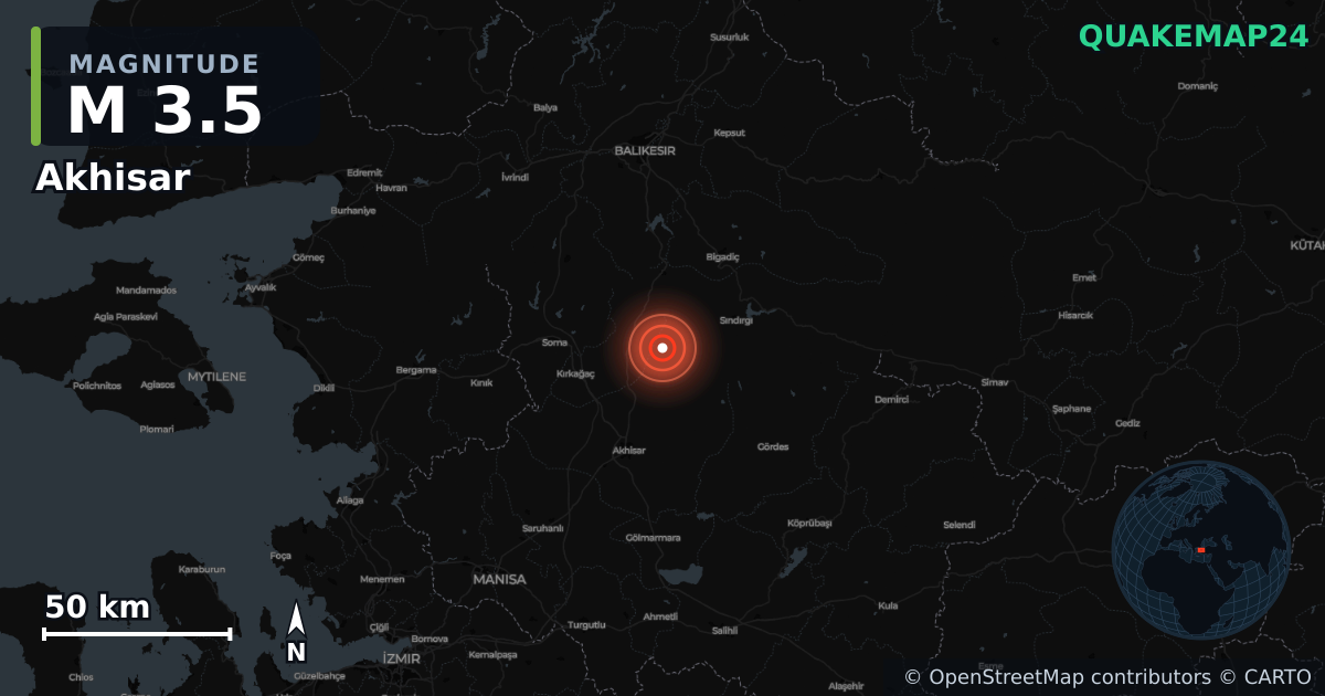 Terremoto de M3,5 cerca de WESTERN TURKEY (Turquía) · 2025-12-21 — Mapa de la ubicación del epicentro