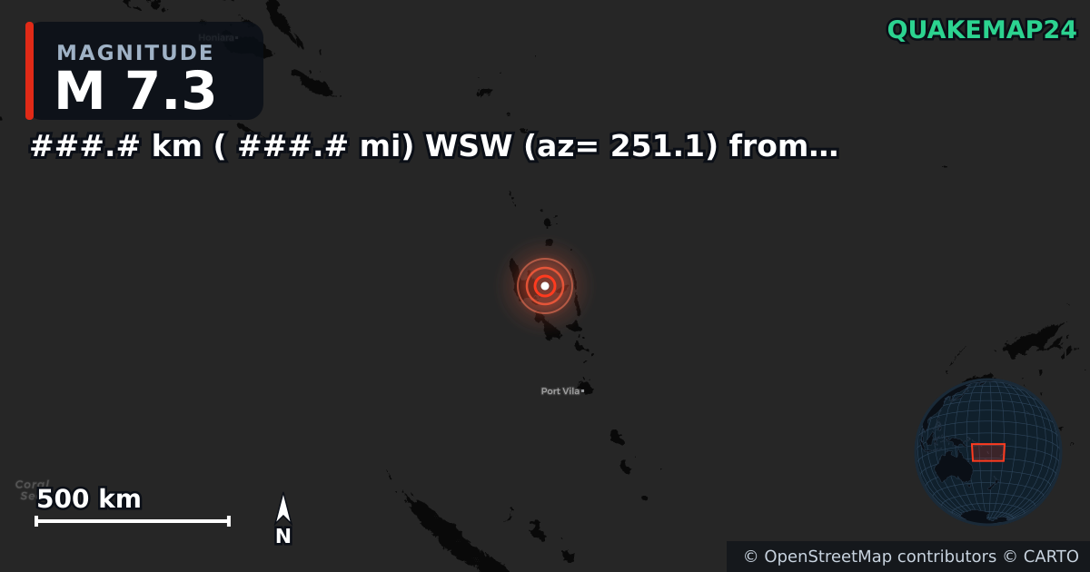 M7.3 earthquake near ###.# km ( ###.# mi) WSW (az= 251.1) from Quartzsite, AZ on Mar 30, 2026 — map of epicenter and shaking intensity | QuakeMap24