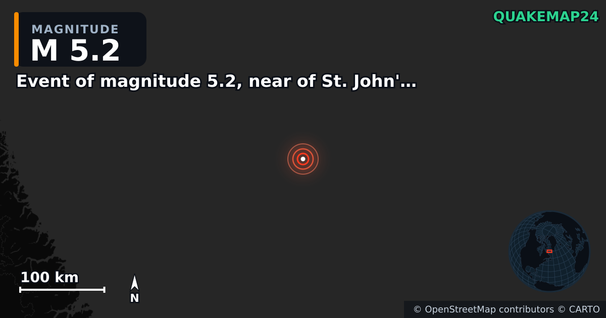 Terremoto de M5,2 cerca de Event of magnitude 5.2, near of St. John's (Monde) — Mapa de la ubicación del epicentro