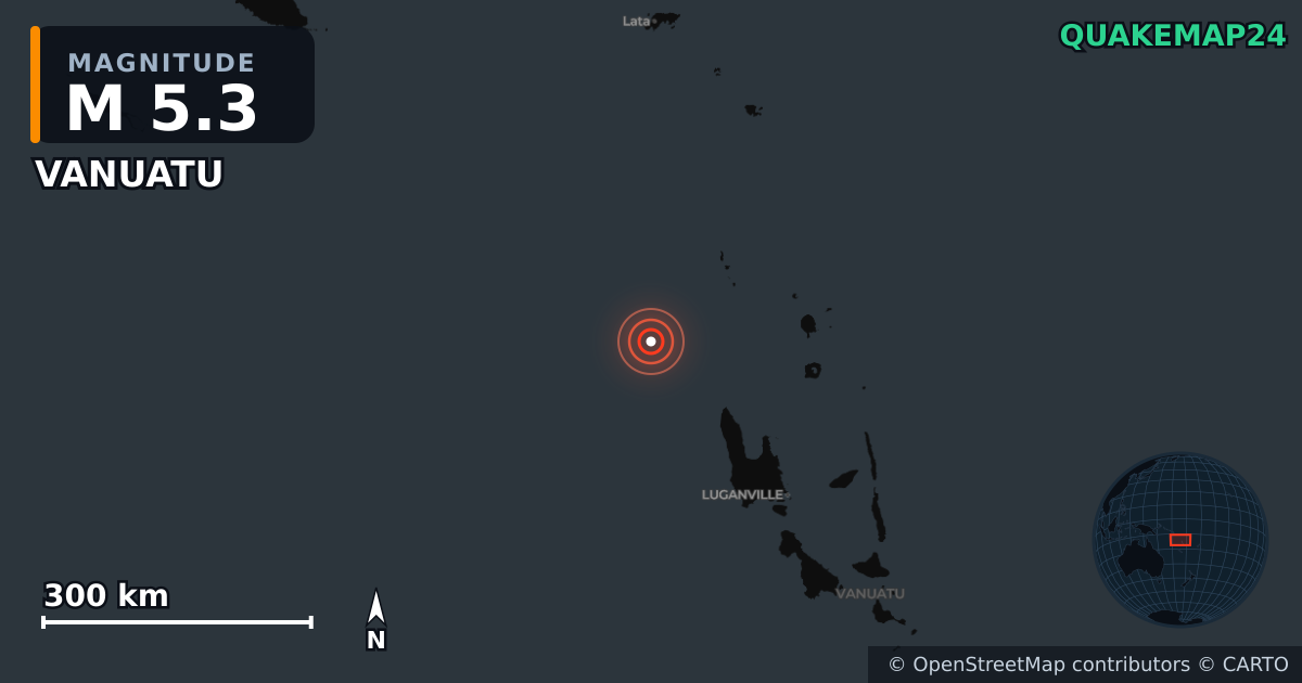 Σεισμός M5,3 κοντά στο VANUATU · 2026-10-24 — Χάρτης της θέσης του επικέντρου