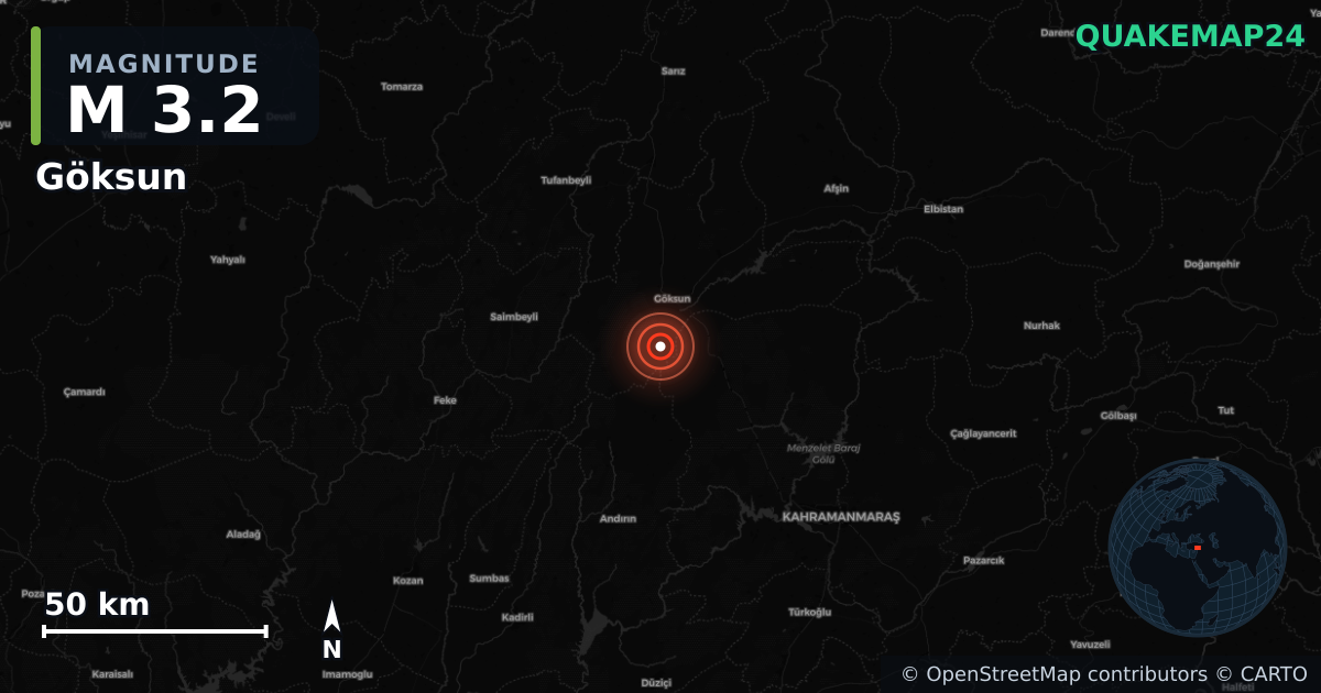 Sismo de M3,2 perto de Göksun, Kahramanmaraş (Turquia) · 2026-05-17 — Mapa da localização do epicentro