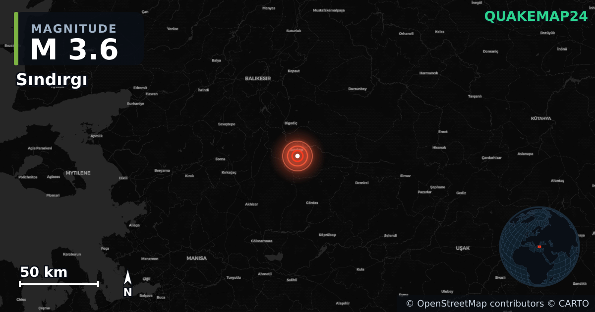 M3.6 earthquake near Sındırgı on Oct 28, 2025 — map of epicenter and shaking intensity | QuakeMap24