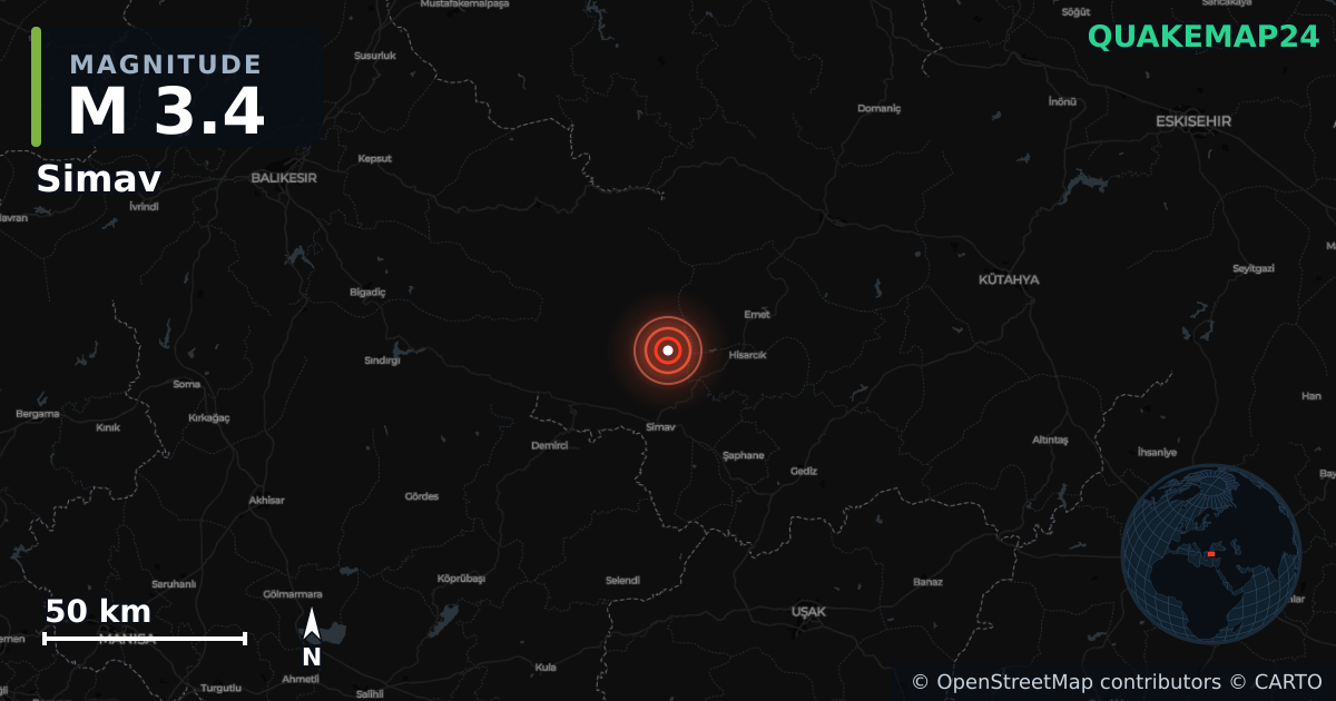 Terremoto de M3,4 cerca de WESTERN TURKEY (Turquía) · 2025-12-20 — Mapa de la ubicación del epicentro