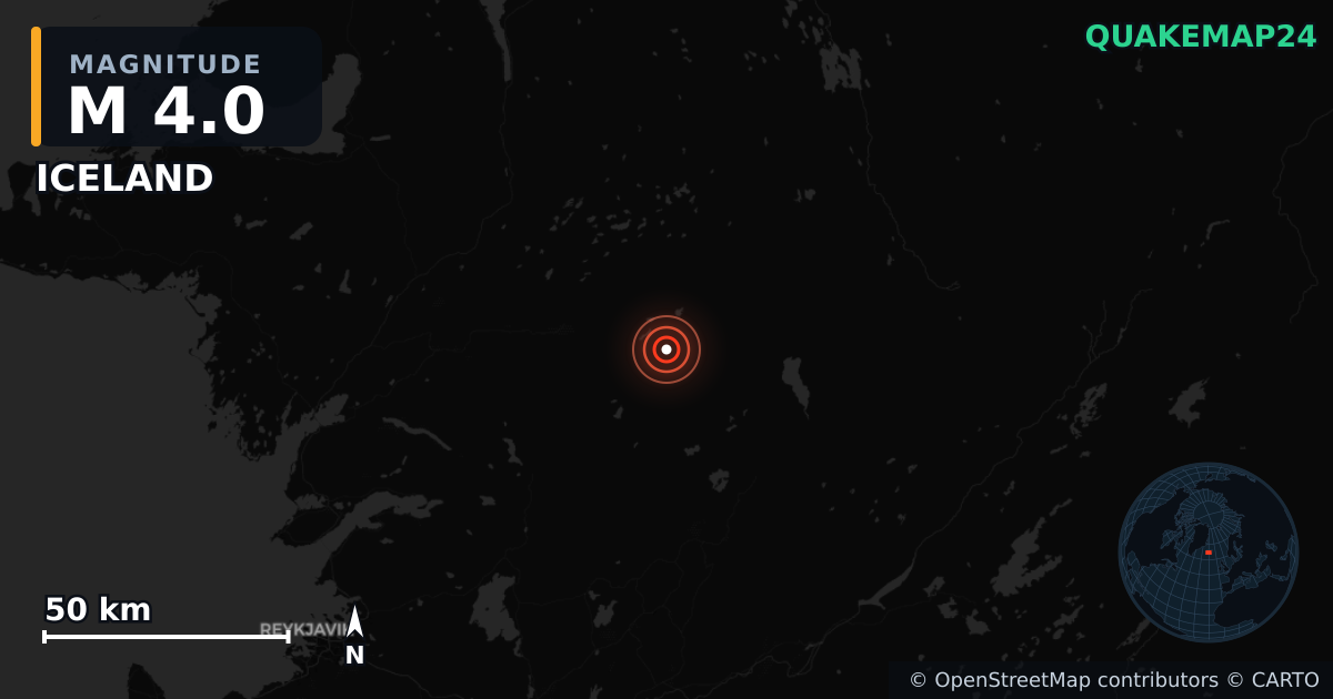 Sismo de M4,0 perto de Borgarnes (Islândia) · 2026-09-15 — Mapa da localização do epicentro