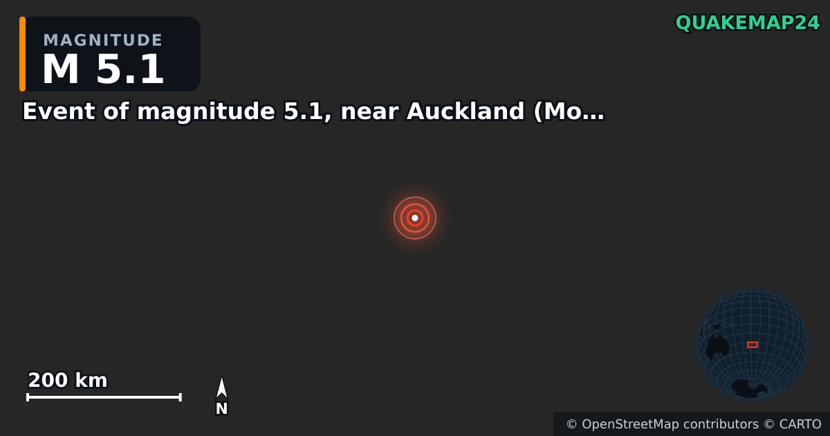 M5.1 earthquake near Event of magnitude 5.1, near Auckland (Monde) on Apr 18, 2026 — map of epicenter and shaking intensity | QuakeMap24