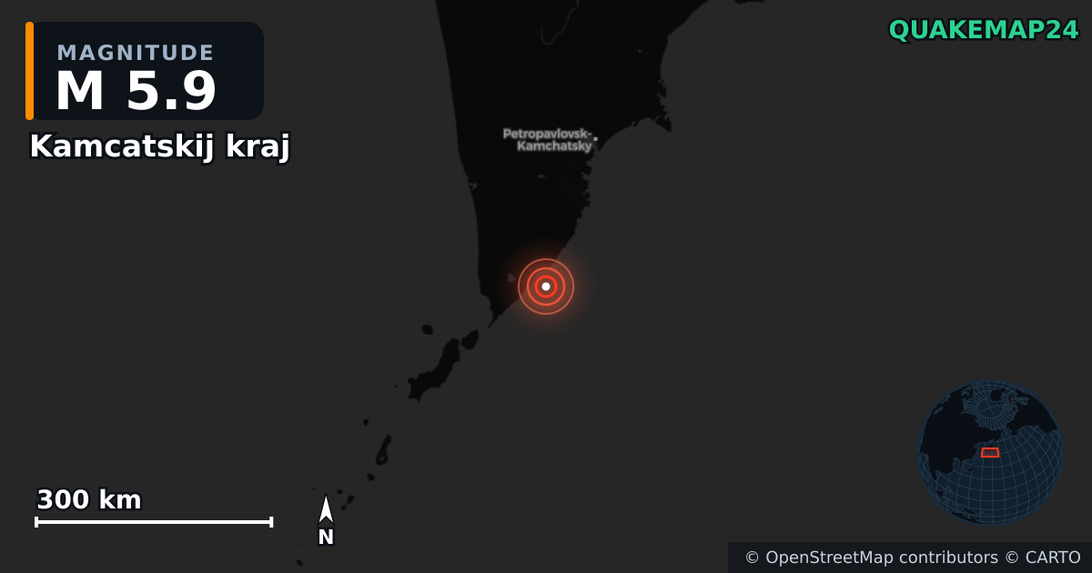 M5.9 earthquake near Kamcatskij kraj on Sep 19, 2025 — map of epicenter and shaking intensity | QuakeMap24