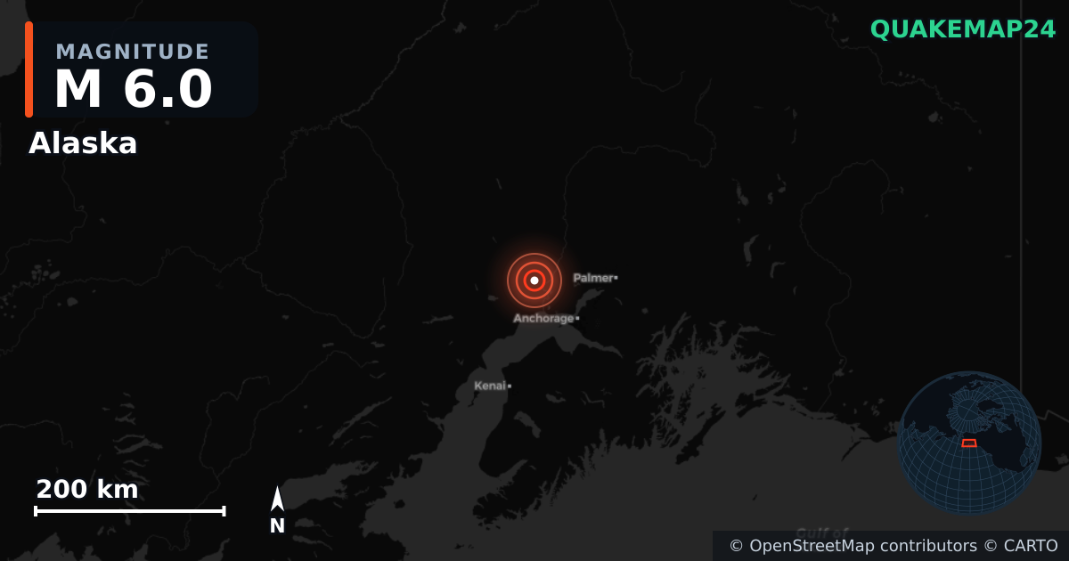 M6.0 earthquake near Alaska on Nov 27, 2025 — map of epicenter and shaking intensity | QuakeMap24