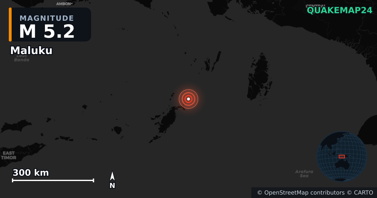 Erdbeben M5,2 bei Maluku (Indonesien) — Karte der Lage des Epizentrums
