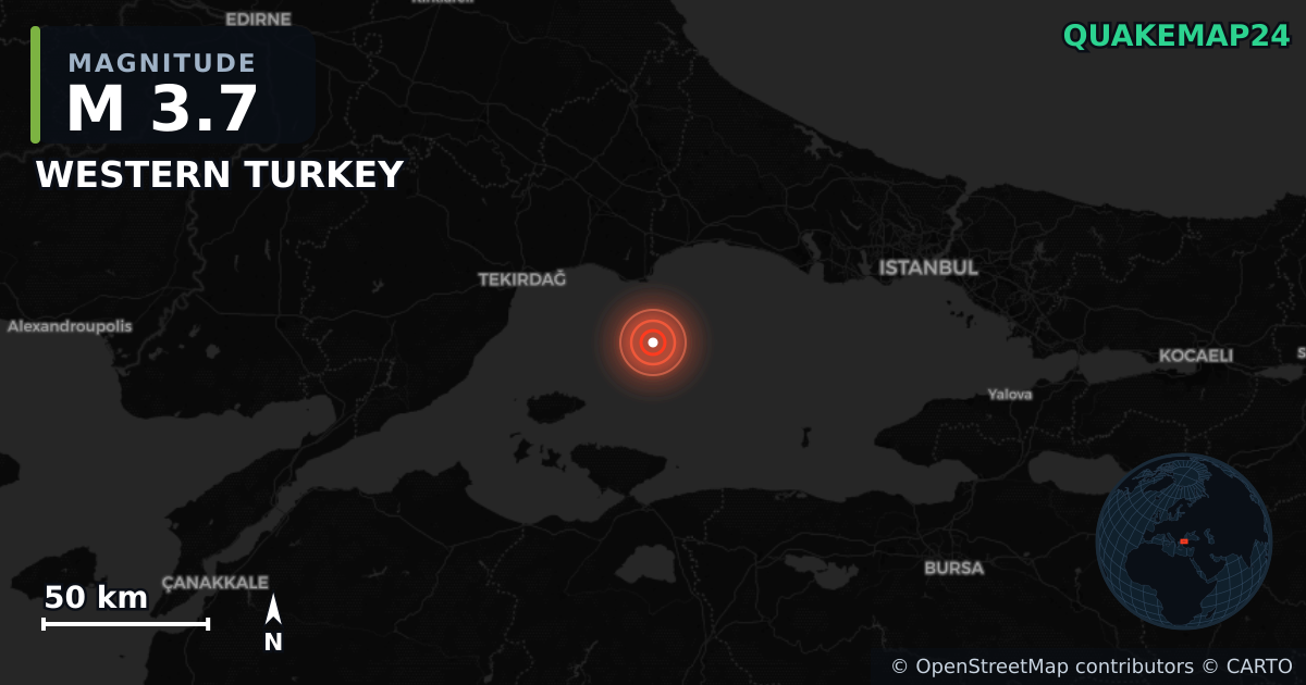 M3.7 earthquake near WESTERN TURKEY on Oct 5, 2025 — map of epicenter and shaking intensity | QuakeMap24
