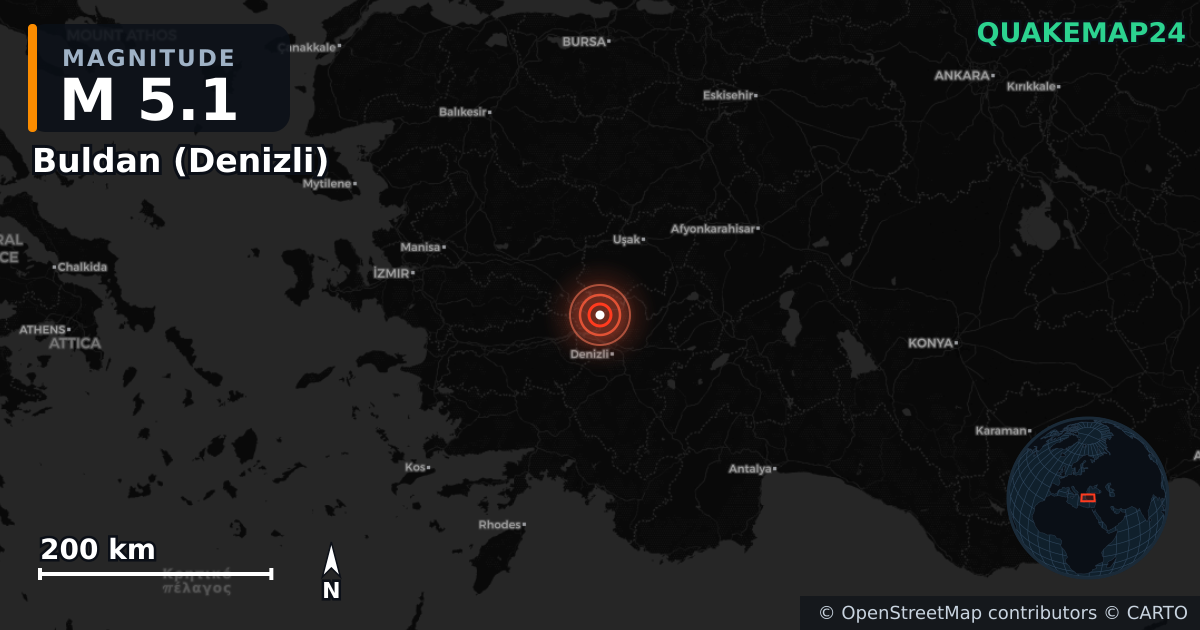 Erdbeben M5,1 bei Buldan (Denizli) — Karte der Lage des Epizentrums