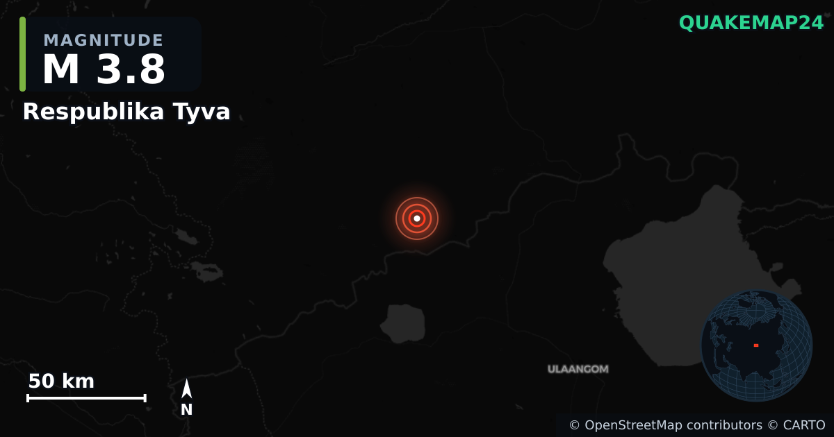 M3.8 earthquake near Respublika Tyva on Oct 23, 2025 — map of epicenter and shaking intensity | QuakeMap24