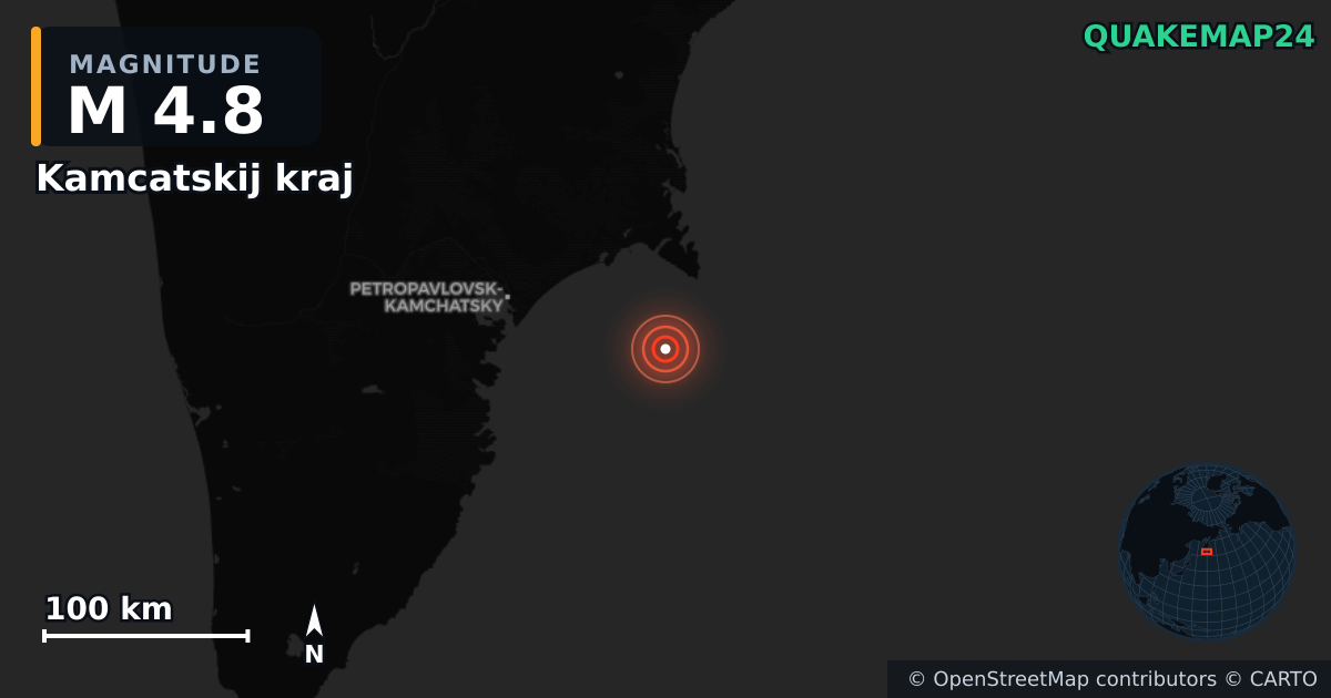 M4.8 earthquake near Kamcatskij kraj on Aug 14, 2025 — map of epicenter and shaking intensity | QuakeMap24