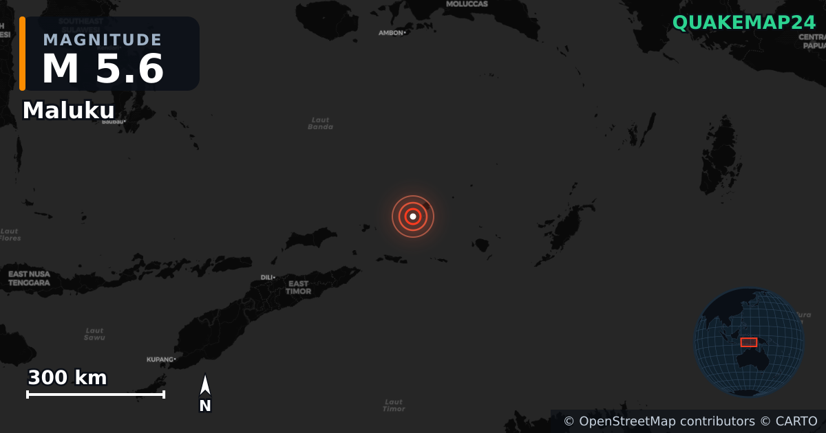 M5.6 earthquake near Maluku on Oct 1, 2025 — map of epicenter and shaking intensity | QuakeMap24