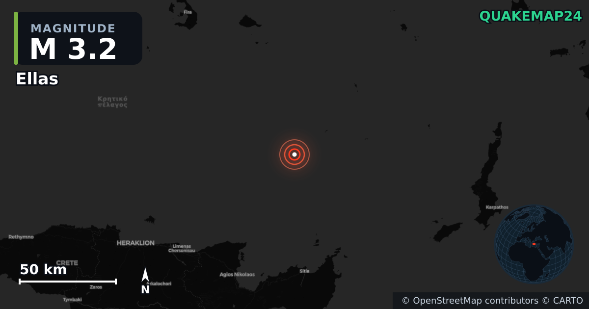 M3.2 earthquake near Ellas on Apr 10, 2026 — map of epicenter and shaking intensity | QuakeMap24