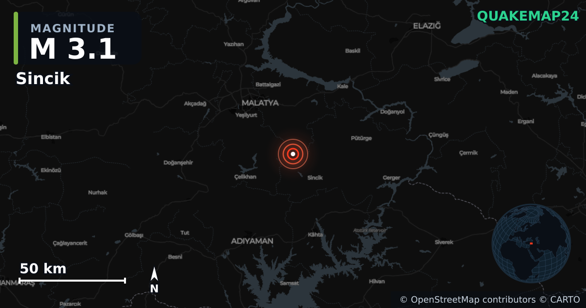 Terremoto de M3,1 cerca de Sincik (Turquía) · 2025-12-05 — Mapa de la ubicación del epicentro