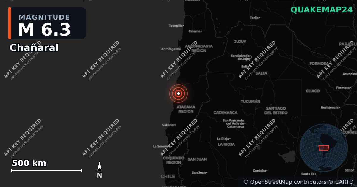 M6.3 earthquake near Chañaral on Jun 6, 2025 — map of epicenter and shaking intensity | QuakeMap24