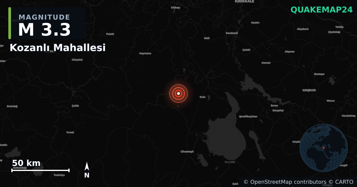 M3.3 earthquake near Kozanlı Mahallesi on Dec 11, 2025 — map of epicenter and shaking intensity | QuakeMap24