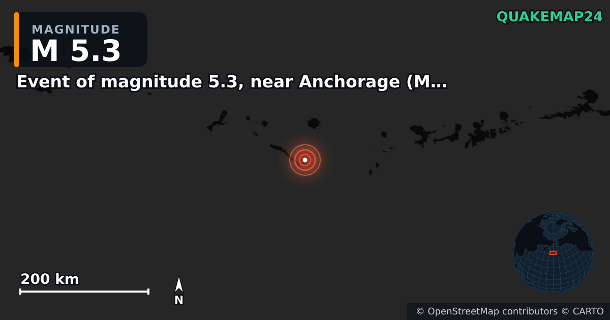 M5.3 earthquake near Event of magnitude 5.3, near Anchorage (Monde) on May 9, 2026 — map of epicenter and shaking intensity | QuakeMap24