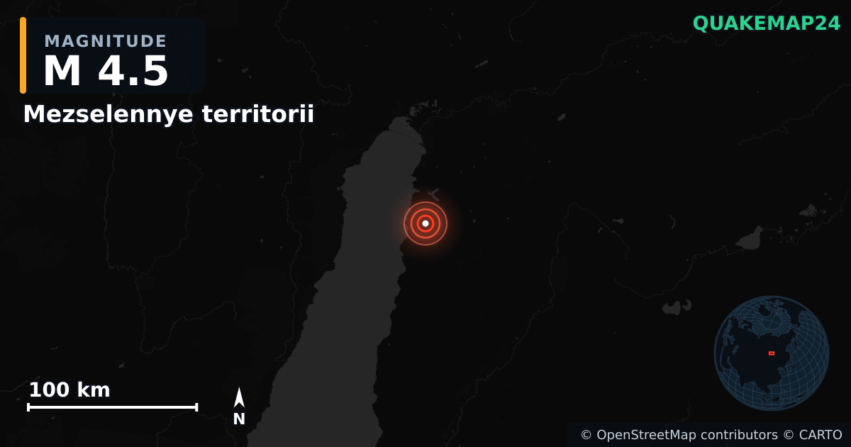 M4.5 earthquake near Mezselennye territorii on Jan 18, 2026 — map of epicenter and shaking intensity | QuakeMap24