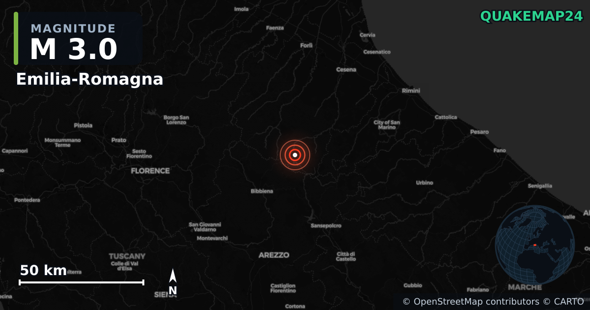 M3.0 earthquake near Emilia-Romagna on Jul 13, 2025 — map of epicenter and shaking intensity | QuakeMap24
