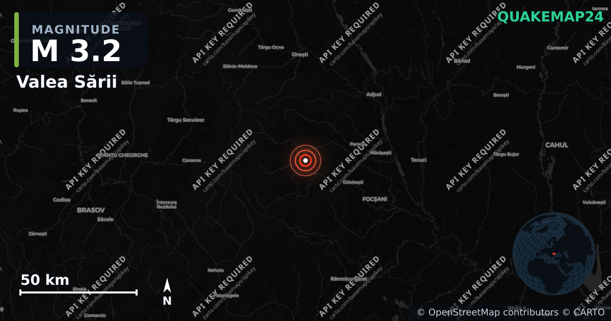 M3.2 earthquake near Valea Sării on Aug 31, 2026 — map of epicenter and shaking intensity | QuakeMap24