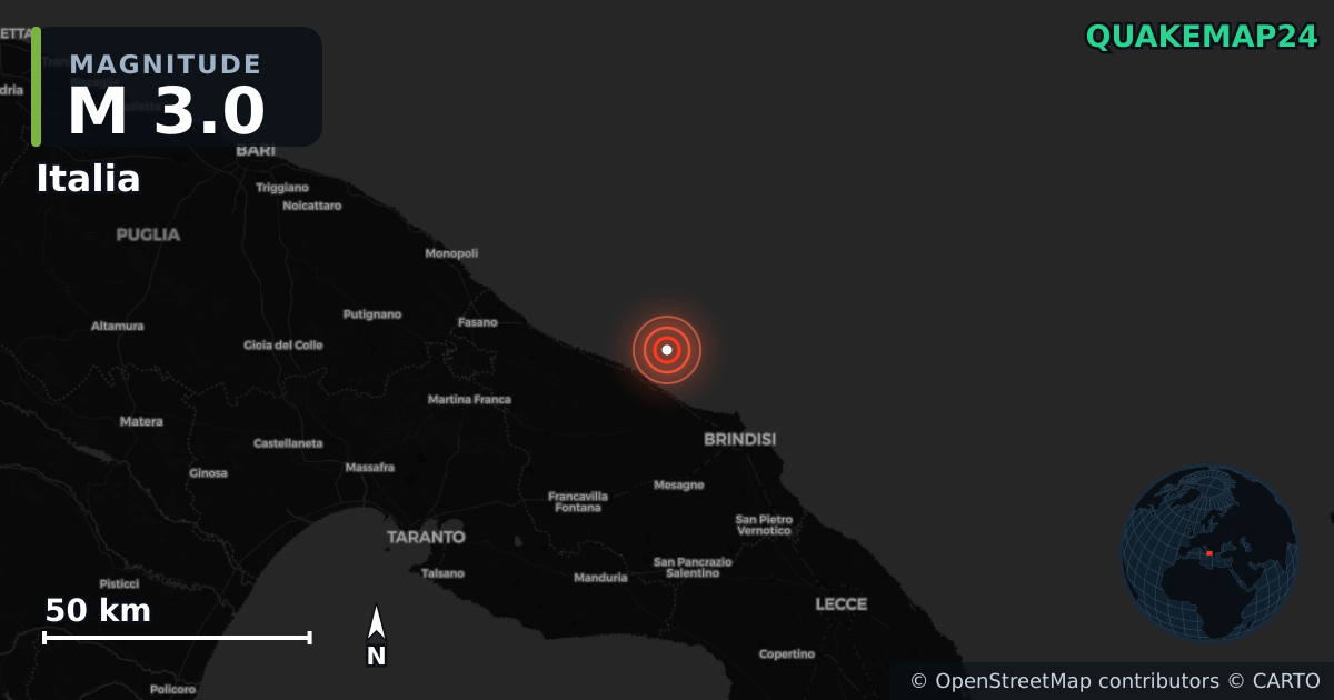 M3.0 earthquake near Italia on Nov 2, 2025 — map of epicenter and shaking intensity | QuakeMap24
