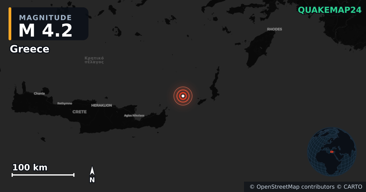 Σεισμός M4,2 κοντά στο Greece (Ελλάδα) · 2026-10-10 — Χάρτης της θέσης του επικέντρου
