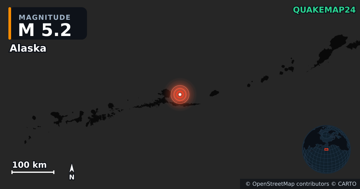 M5.2 earthquake near Alaska on May 30, 2025 — map of epicenter and shaking intensity | QuakeMap24