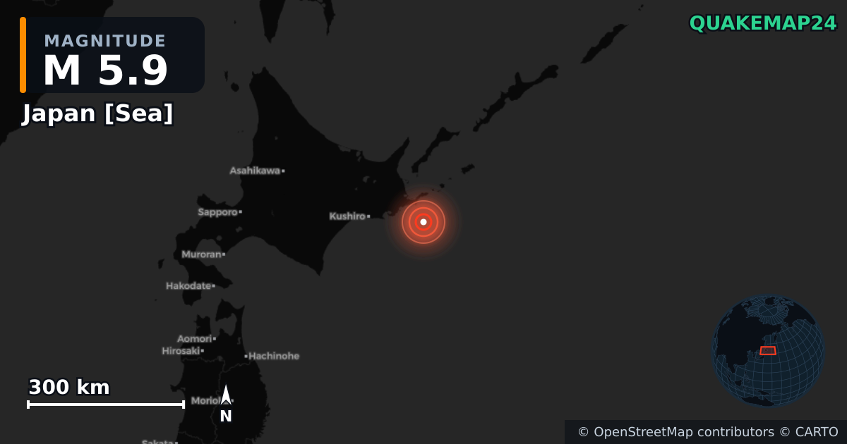 M5.9 earthquake near Japan [Sea] on Oct 24, 2025 — map of epicenter and shaking intensity | QuakeMap24