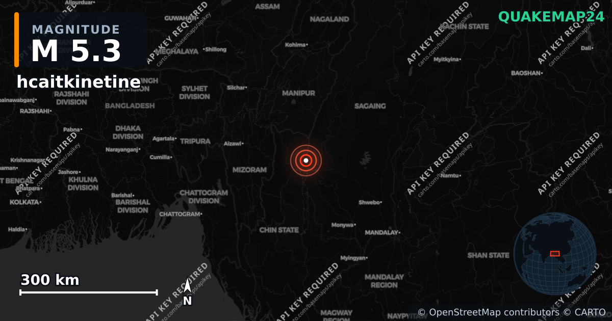 M5.3 earthquake near hcaitkinetine on Aug 22, 2025 — map of epicenter and shaking intensity | QuakeMap24