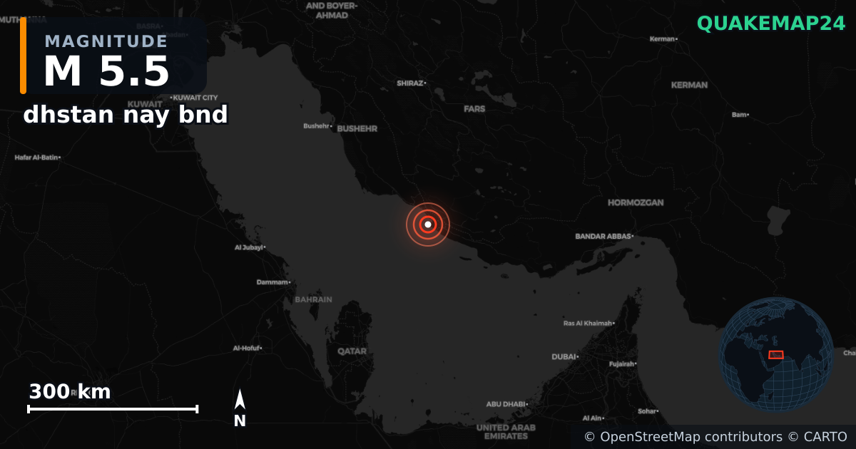 M5.5 earthquake near dhstan nay bnd on Feb 19, 2026 — map of epicenter and shaking intensity | QuakeMap24