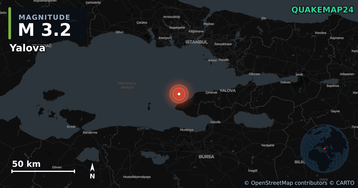 Erdbeben M3,2 bei Yalova (Türkei) · 2026-10-30 — Karte der Lage des Epizentrums