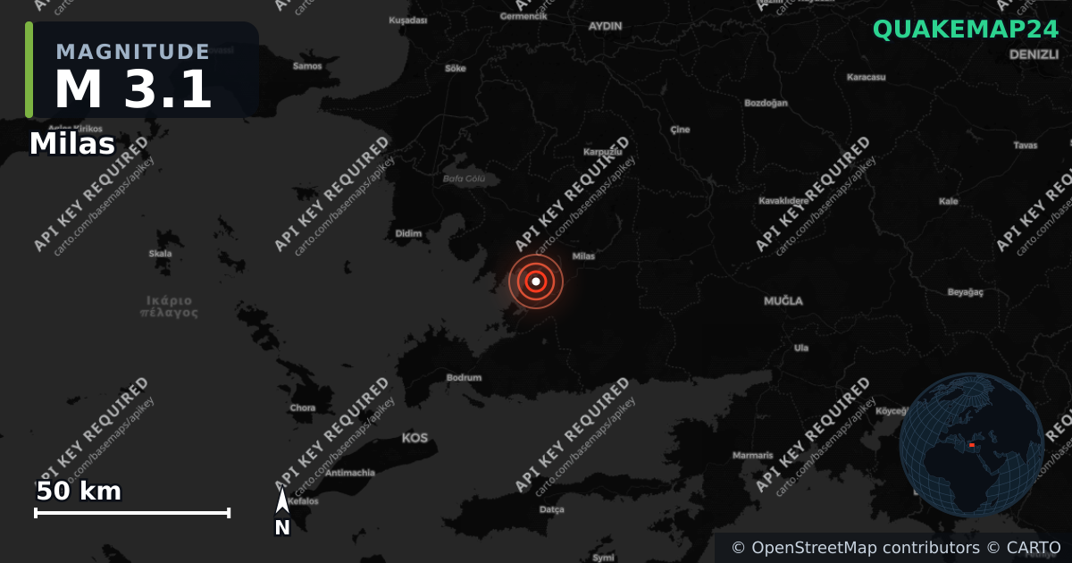 M3.1 earthquake near Milas on Sep 1, 2026 — map of epicenter and shaking intensity | QuakeMap24