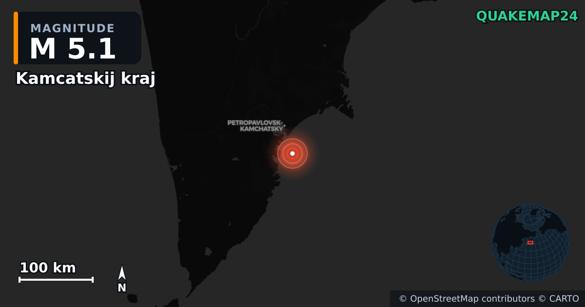 M5.1 earthquake near Kamcatskij kraj on Nov 3, 2025 — map of epicenter and shaking intensity | QuakeMap24