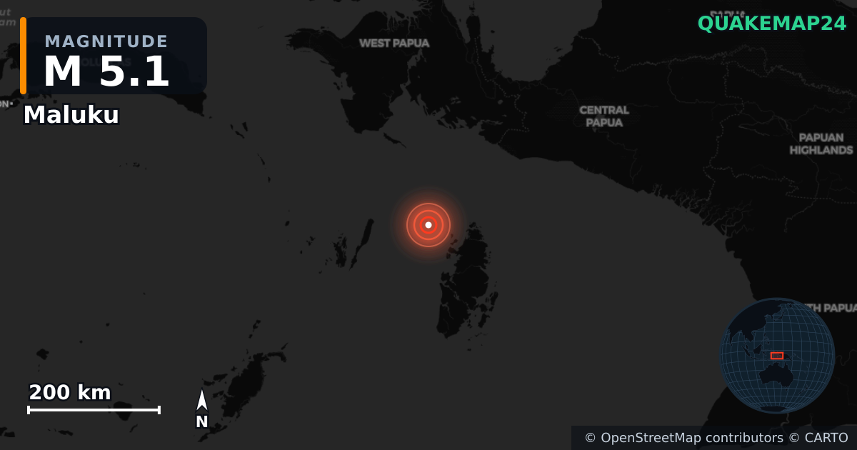 Erdbeben M5,1 bei KEPULAUAN KAI, INDONESIA (Indonesien) · 2025-11-11 — Karte der Lage des Epizentrums