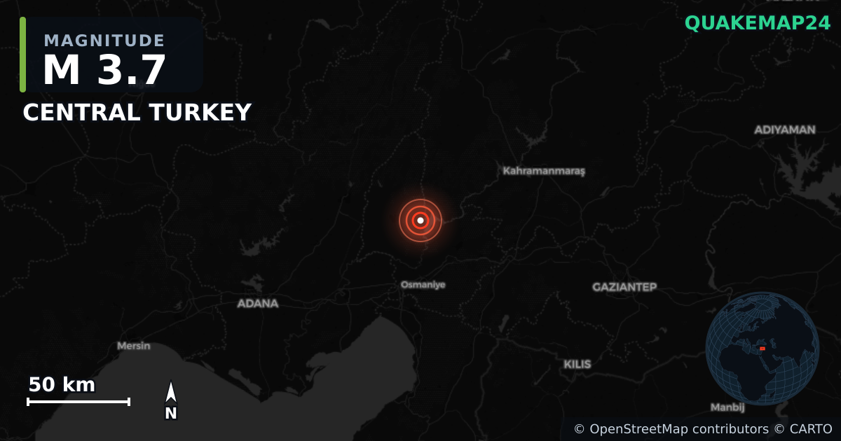 M3.7 earthquake near CENTRAL TURKEY on Sep 18, 2025 — map of epicenter and shaking intensity | QuakeMap24