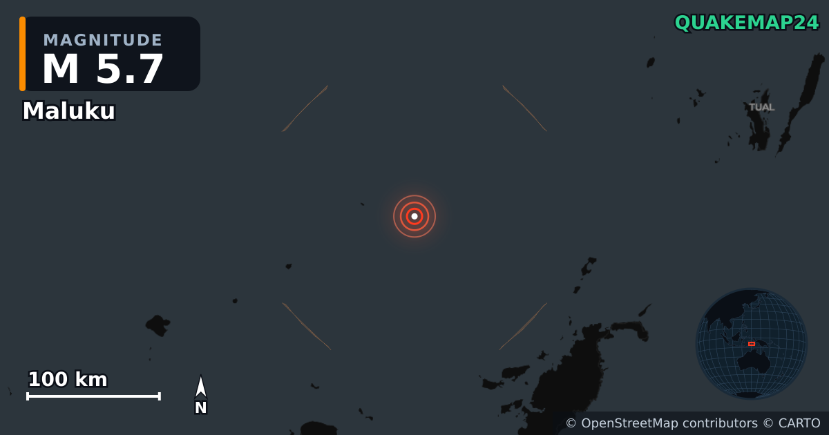 Erdbeben M5,7 bei Maluku (Indonesien) · 2026-10-28 — Karte der Lage des Epizentrums