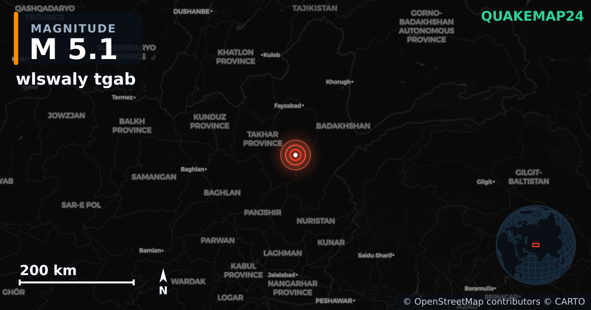 M5.1 earthquake near wlswaly tgab on Jun 2, 2026 — map of epicenter and shaking intensity | QuakeMap24