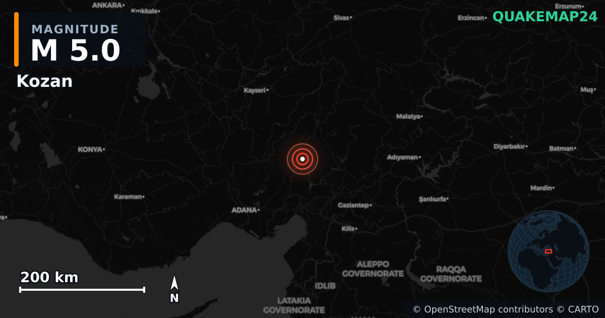 Terremoto de M4,7 cerca de Saimbeyli, Adana (Turquía) · 2026-10-04 — Mapa de la ubicación del epicentro
