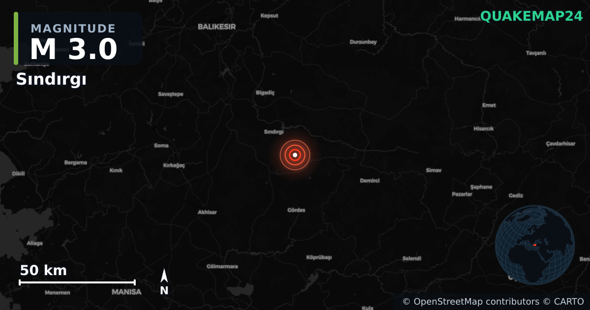 M3.0 earthquake near Sındırgı on Oct 28, 2025 — map of epicenter and shaking intensity | QuakeMap24
