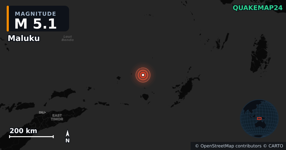 M5.1 earthquake near Maluku on Jan 21, 2026 — map of epicenter and shaking intensity | QuakeMap24