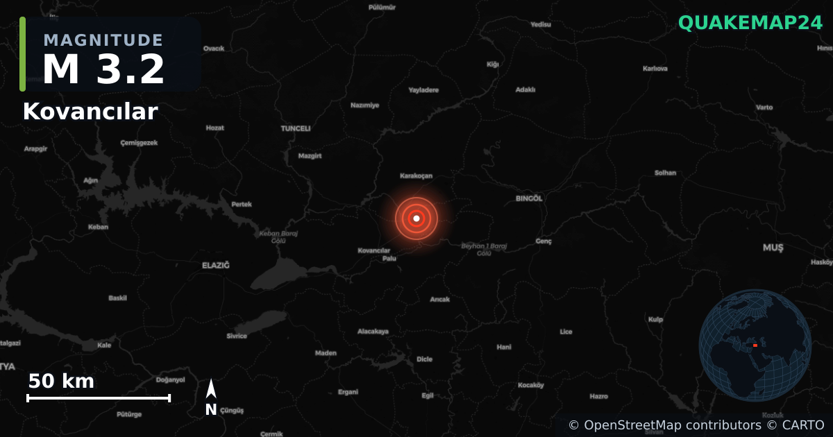 Sismo de M3,2 perto de Kovancılar (Turquia) · 2025-12-06 — Mapa da localização do epicentro